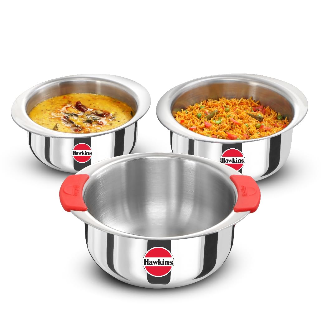 Stainless Steel Casserole Serving Bowl Set with Handles – Durable Heat-Retaining Bowls (Set of 3)