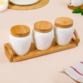Ceramic Storage Jar Set with Bamboo Lids & Wooden Tray – Kitchen Organizer (Set of 3)