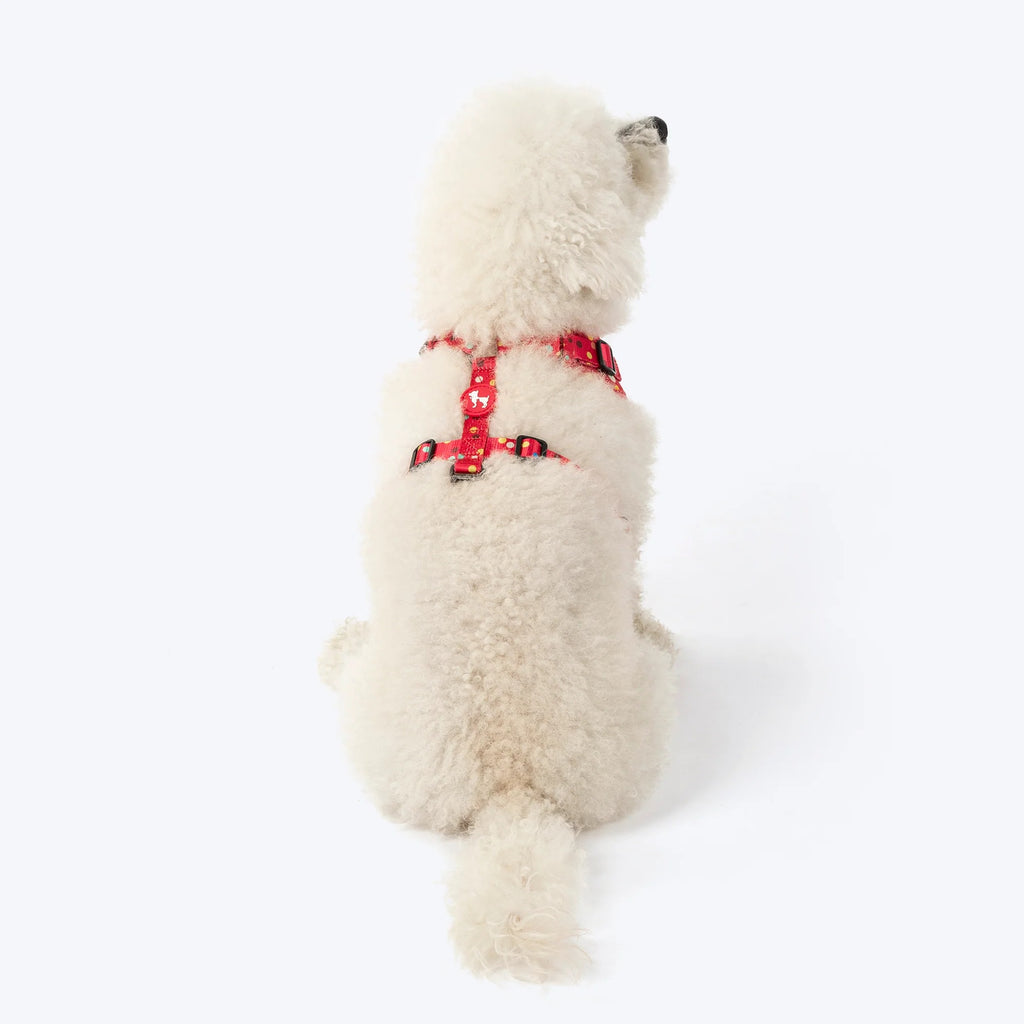 HUFT Polka Play Adjustable Harness For Dog - Red